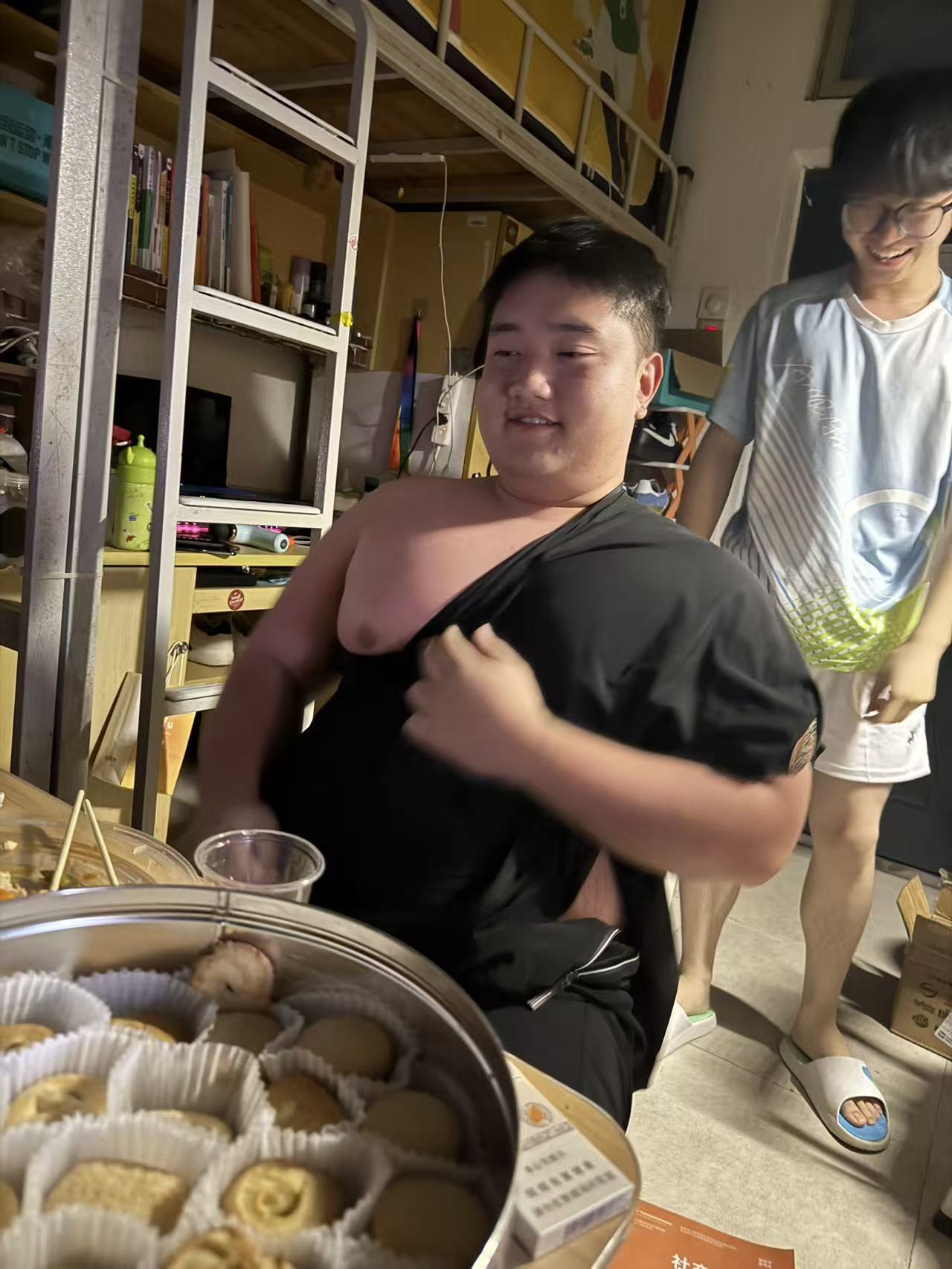 Dining Table Black Shirt Gesture